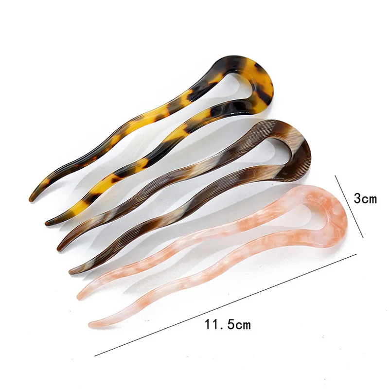 French Twist U Shape Hair Stick Hair Clip Acetate Wavy Hairpin Vintage Tortoise Shell Women Hair Bun Pin Nakrycia głowy Akcesoria