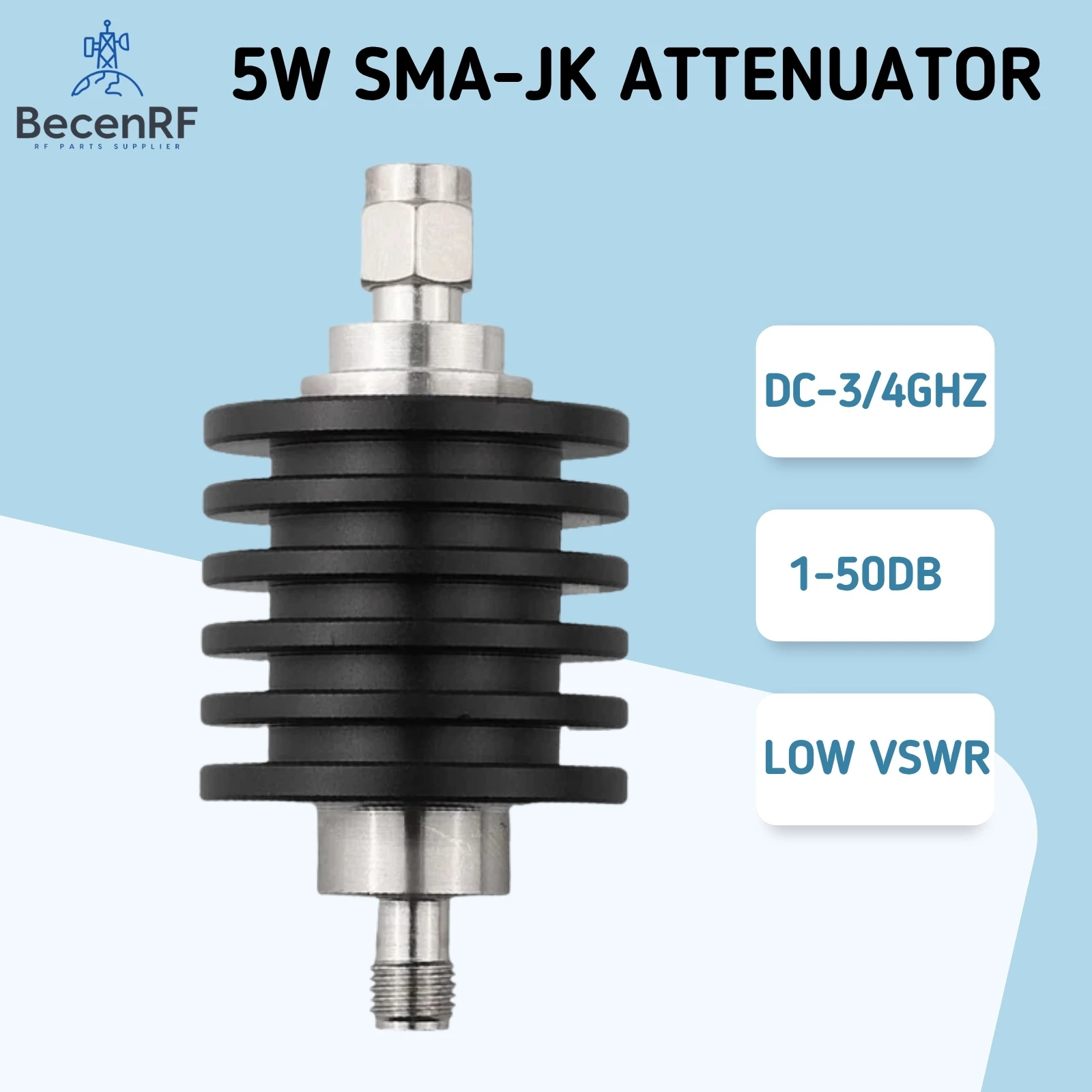 5W SMA Female to Male Coaxial Attenuator DC-3GHZ/4GHZ 50ohm 1dB 2dB 3dB 10dB 20dB 30dB for Lab
