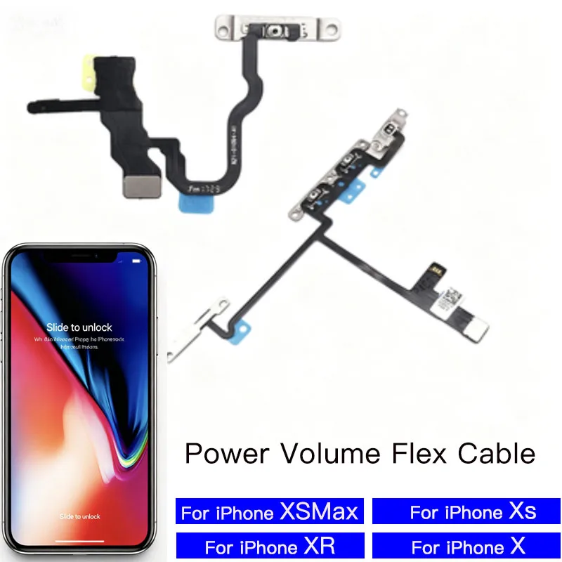 Power Volume Button Silent Flex Cable for iPhone  X XR XS Max With Mic Flash LED Light Repair Replacement