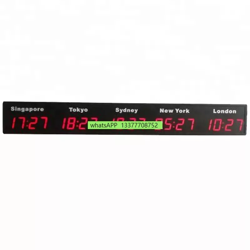 CHEETIE CP34 USB Cable Wall Hanging City Time Zones Display Blue Green Amber Red LED Digital World Clock