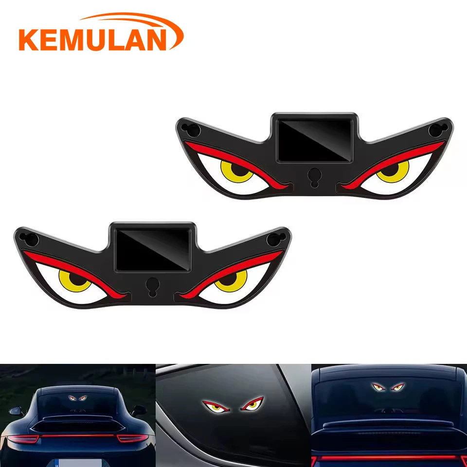 KEMULAN 1Pc LED Dynamic Expression Neon Light, Car Solar Devil Eye Light, Rear Window Anti-Rear-End Warning Light