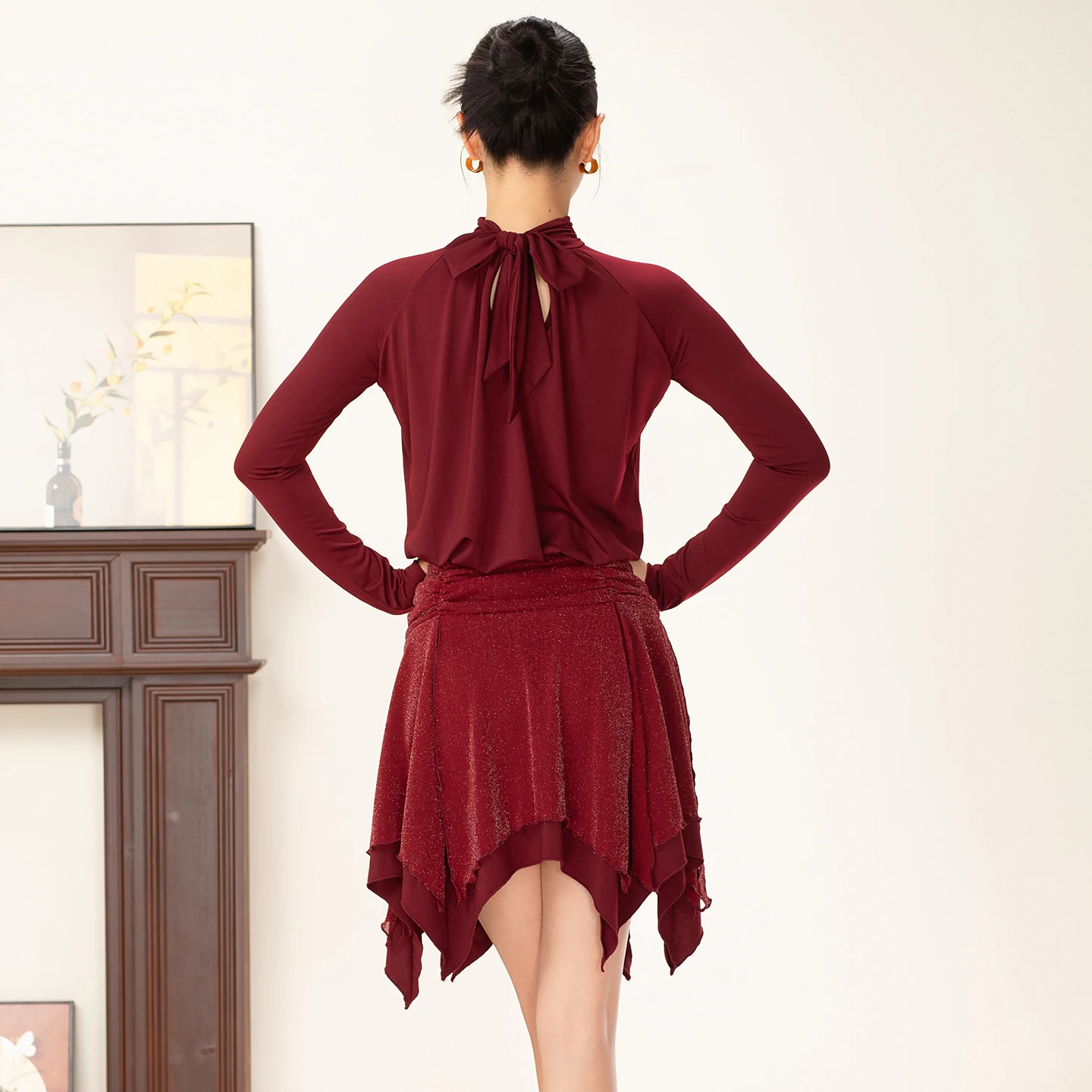 Traje de dança latina adulto feminino high-end sexy vestido de manga comprida vestidos de desempenho profissional latino trajes de prática