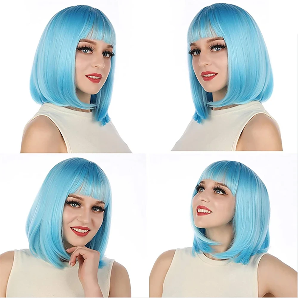 HAIRJOY ​​Synthetische kurze Bob-Perücken, gerade, mit flachem Pony, bunte Cosplay-Perücke für den täglichen Gebrauch, Party-Perücke für Frauen