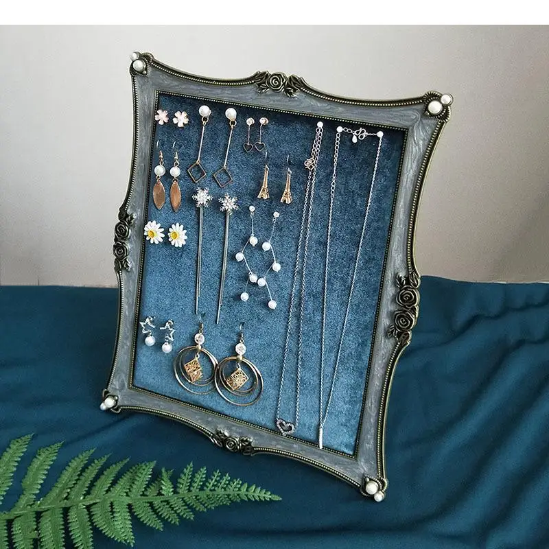 Flocking Decorative Shelves Vintage Necklace Stand Eardrop Earrings Hanging Board Dressing Table Jewelry Cosmetic Containers