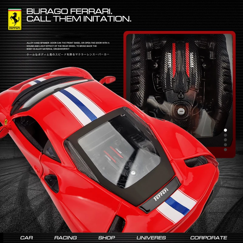 Bburago 1:24 Ferrari 488 PIsta Supercar SF90 LaFerrari Alloy Car Model Diecasts & Toy Vehicles Collect Car Toy Boy Birthday gift