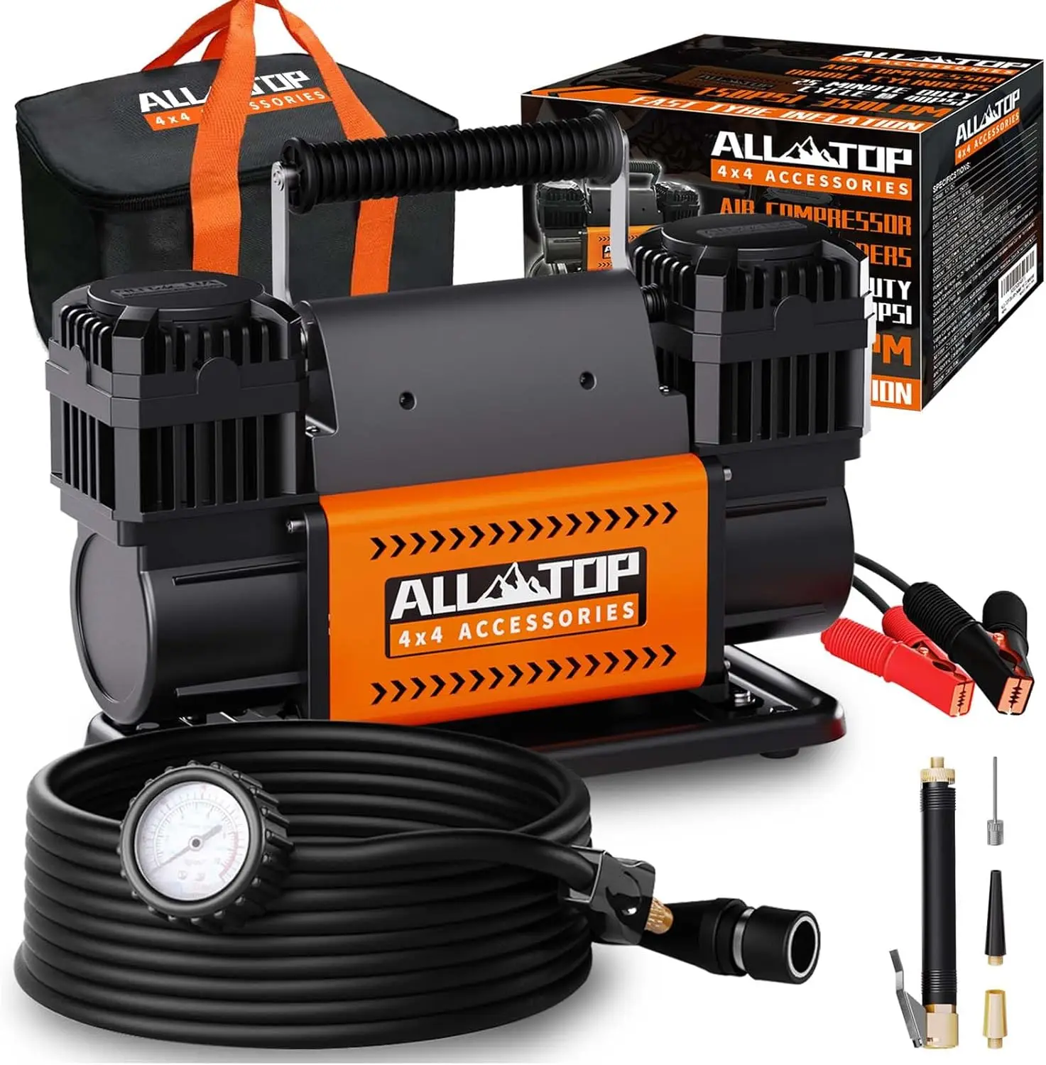 ALL-TOP Air Compressor Kit, Dual Cylinder 12V Portable Inflator 12.35 ft³/Min, Offroad Air Compressor Pump for Truck Tires,