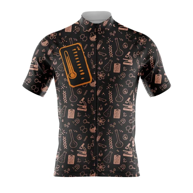 Maillot de cyclisme à manches courtes pour hommes, fermeture éclair intégrale, séchage rapide, respirant, motif thermomètre en forme de bécher de microscope chimique
