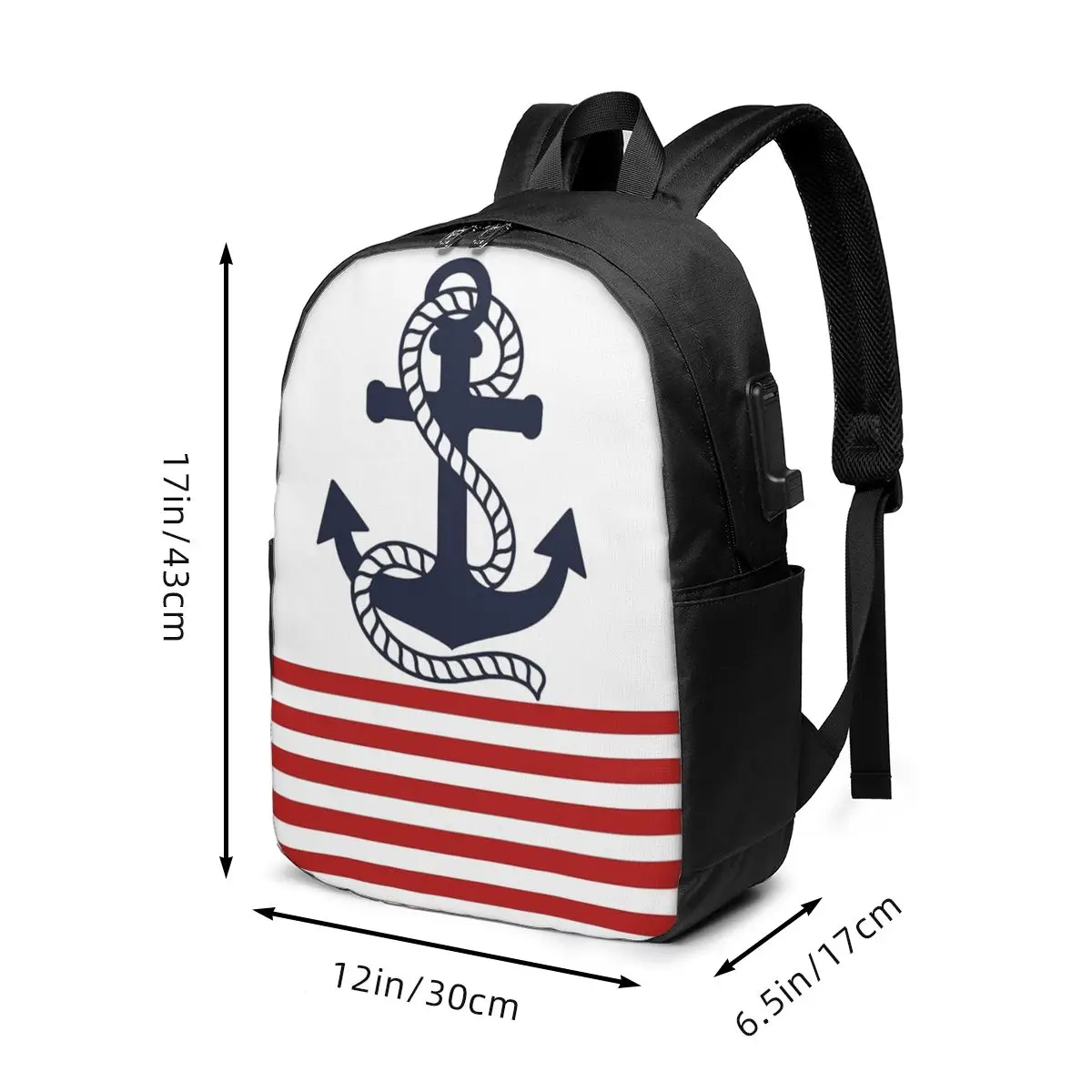 Navy Blue Nautical Anchor-Shaped Backpack Travel Notebook Bag Computer College Student School Bag Laptop Shoulder Bags Men Women