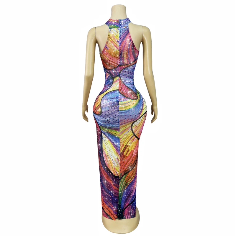 نساء حفلة احتفال ثوب ملون الراين مهرجان ملابس مرحلة أزياء مسرحية فساتين الحفلات المسائية XS10451