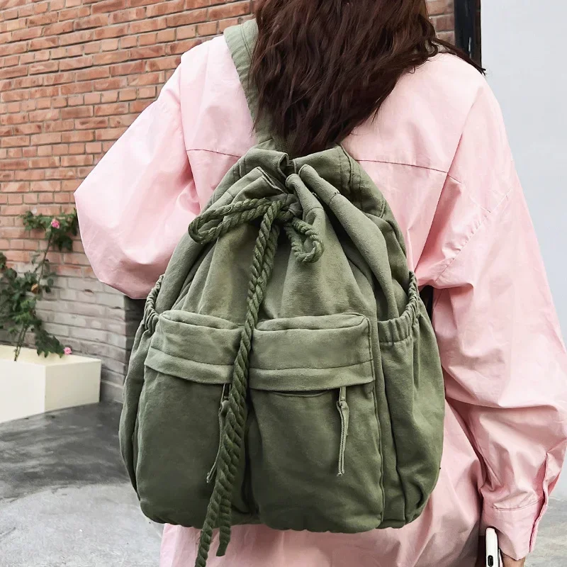 Leisure Ladies Canvas Drawstring Backpacks 2024 Female Fashion Cool Laptop College Women Travel School Bags