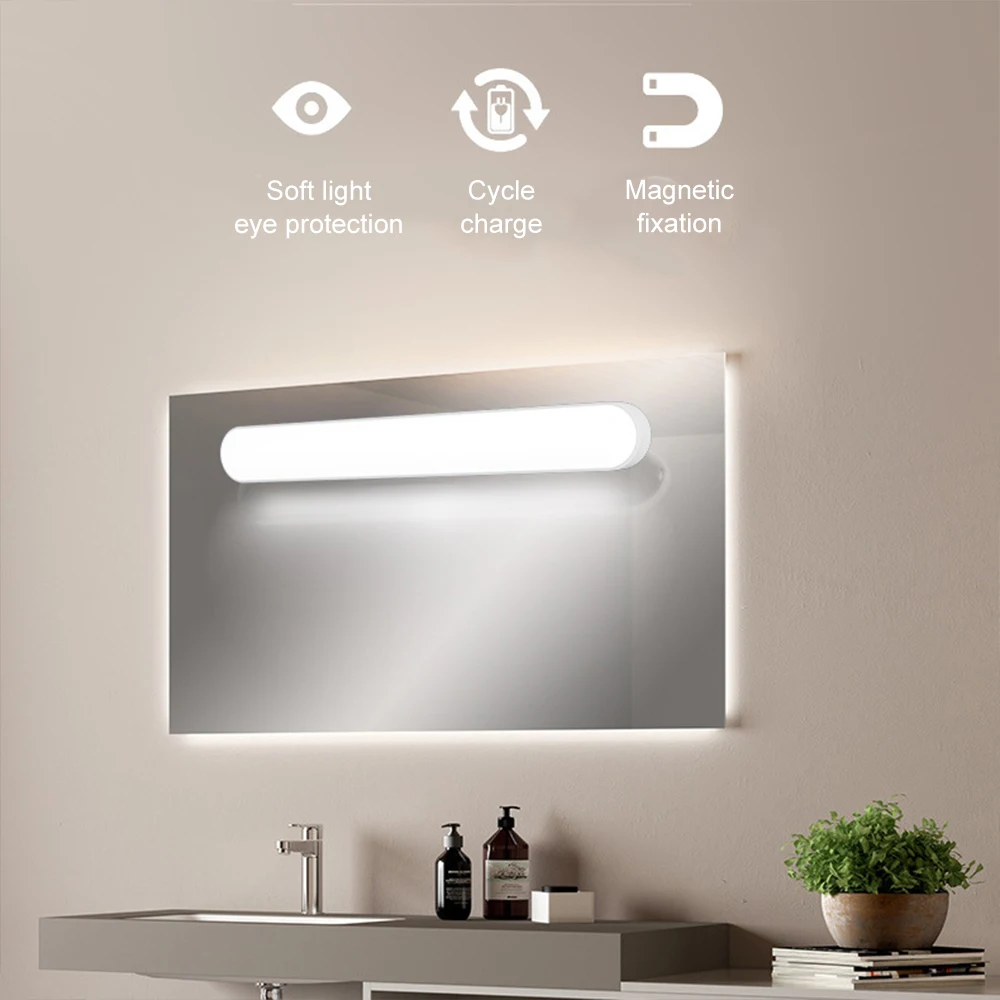 

Wireless Mirror Front Light Magnetic LED Wall Light Rechargeable Bedside Light Touch Dimming Vanity Light Under Cabinet Lamp