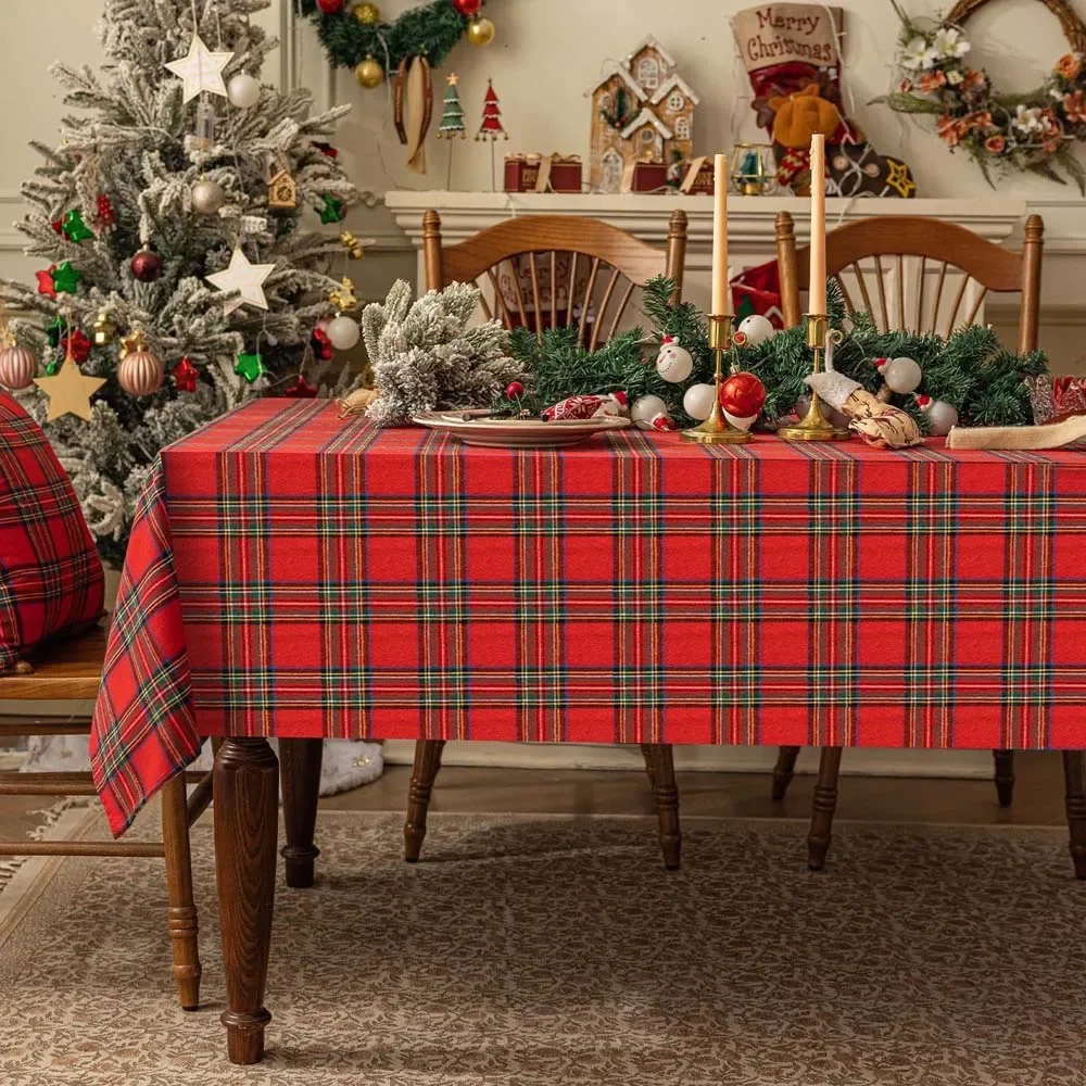 Plaid Tablecloth Xmas Christmas Red Green Rectangle Party Table Cloth Vintage Dining Table Cover for Home Living Room Decoration