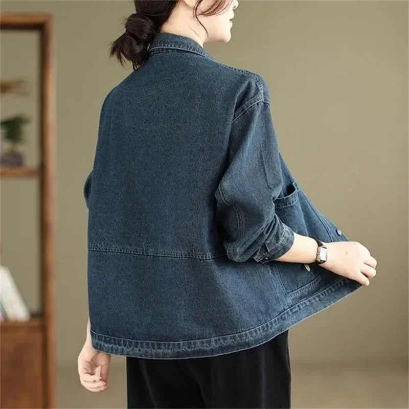 2024 New Autumn Women Denim Jacket Retro manica lunga Jeans Jacket femminile allentato Casual Denim Coat Outwear Overwear