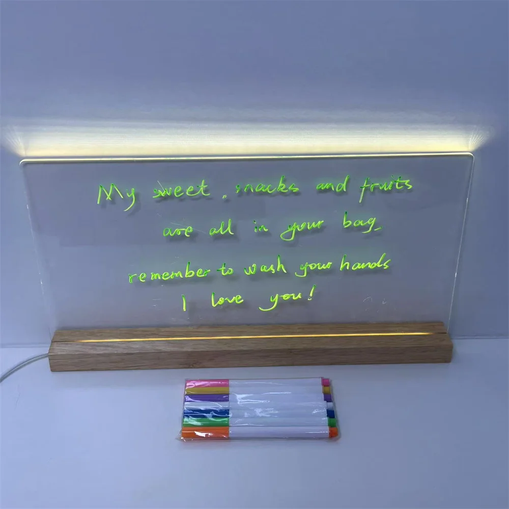 LED Note Board With 7 Colorful Pens Acrylic Dry Erase Board Erasable Neon Sign Clear Writing Board for Office School Home