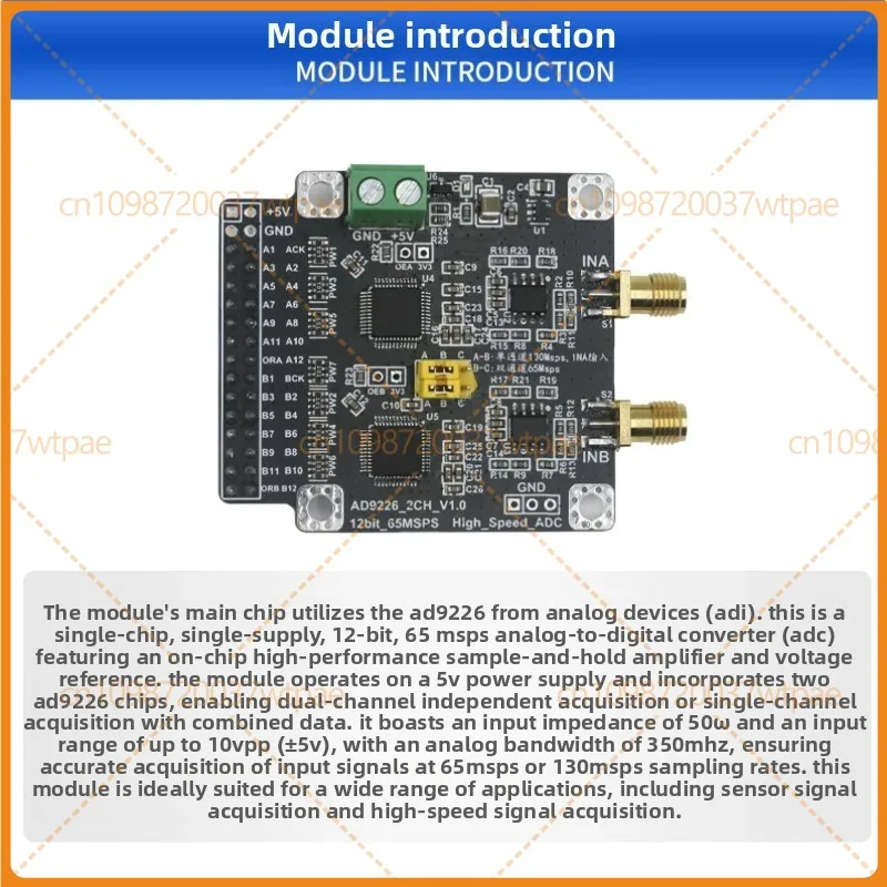 For AD9226 High‑Speed 12‑Bit ADC Data Acquisition Module, Dual‑Channel 65MSPS / Single‑Channel 130MSPS Sampling