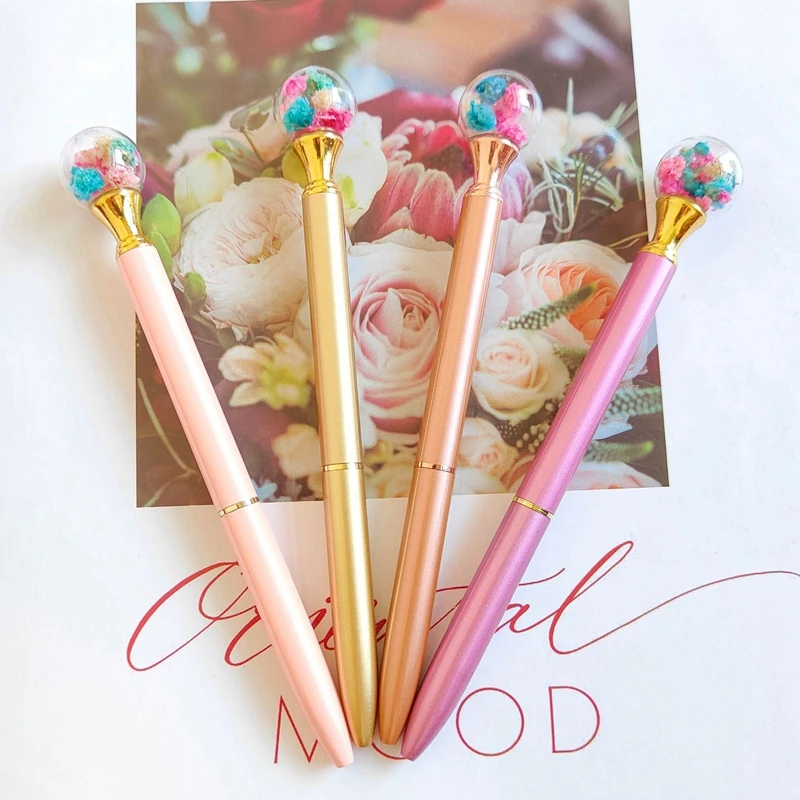 

50Pcs Fashion Glass Ball Dry Flower ballpoint Pen Metal Ball Pen Advertising Gift Pen