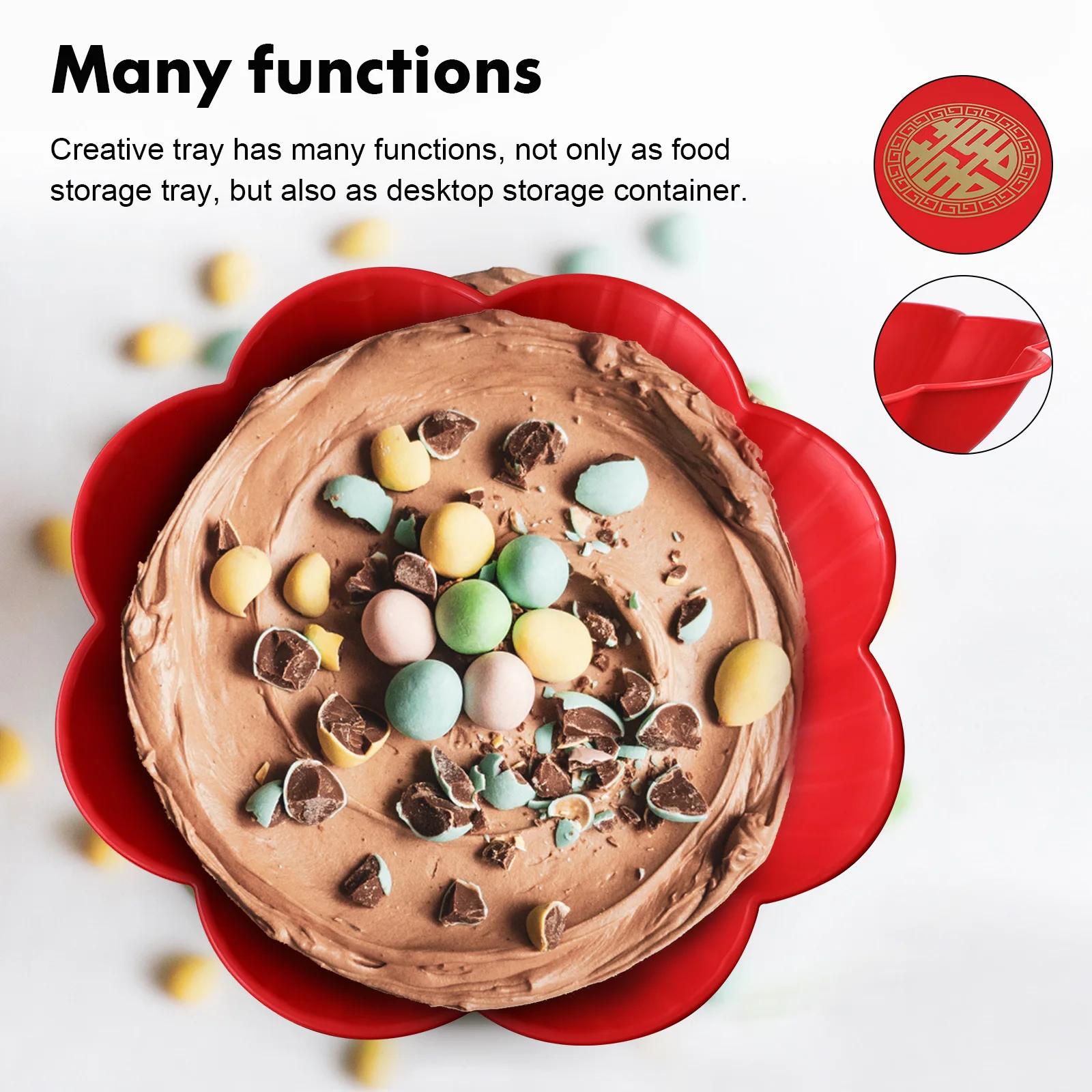 

2Pcs Chinese Style Wedding Serving Trays Snack Candy Plates Bright Flower Shape Storage Bowls Party Supplies Candy Trays