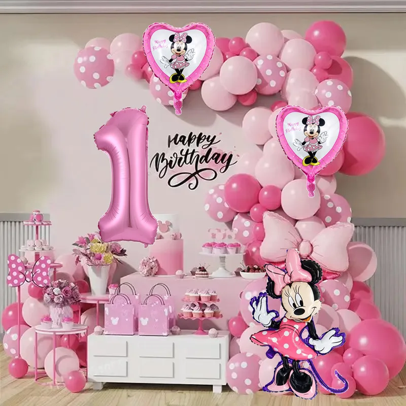 1 ensemble Minnie Mouse rose arc aluminium moule ballon guirlande arc ensemble fille princesse fête d'anniversaire bébé douche décoration fournitures