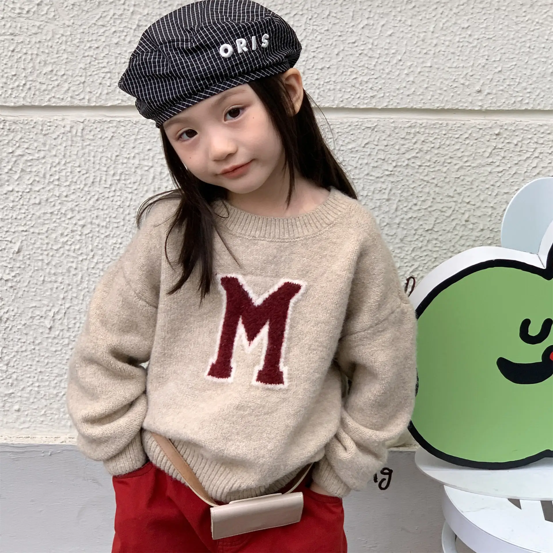 

2025 Autumn New Children Knitted Sweater Cotton Boys Girls Letter Pullover Fashion Kids Loose Woolen Tops Baby Casual Sweater