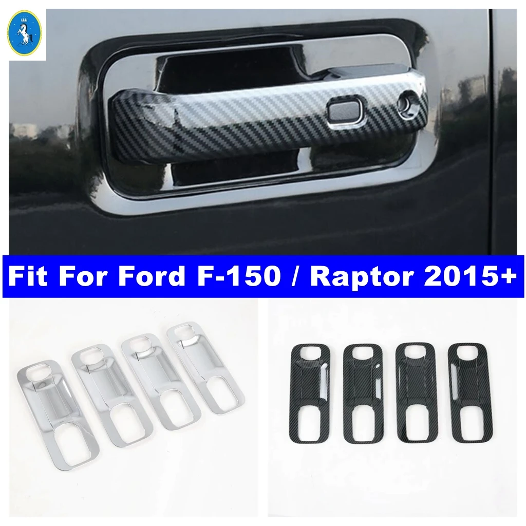 Chrome / Carbon Fiber Accessories Car Door Pull Doorknob Handle Cap & Handle Bowl Cover Trim For Ford F-150 / Raptor 2015 - 2020