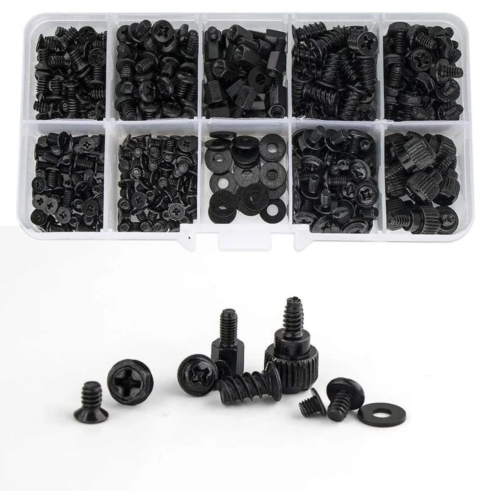 /440Pcs /Black /Carbon Steel Computer Case Screws Kit With Various Head Types And Washers For PC Repair Assembly Hardware Tools