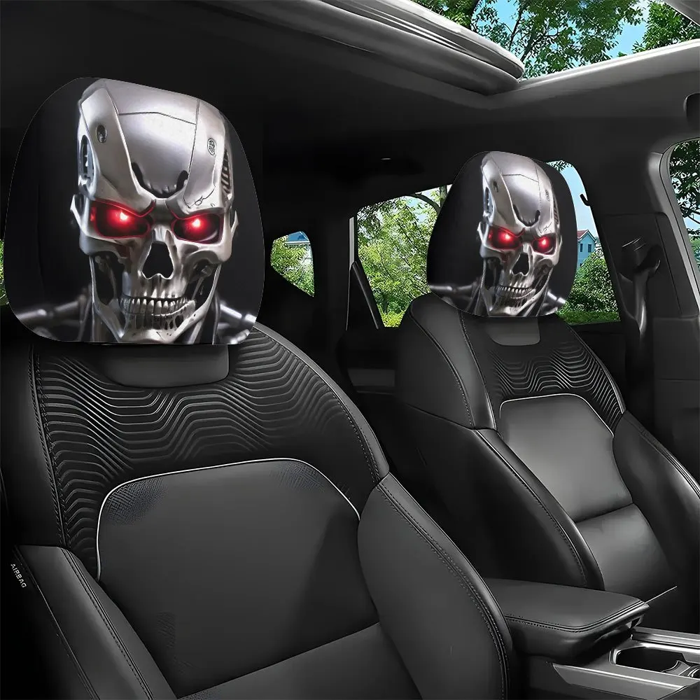 2 Peças Capas para Apoio de Cabeça Automotivo com Estampa de Robô Terminator, Design Sem Enchimento, Impressão Digital HD 3D, Universal, Protetor de Apoio de Cabeça Automotivo Exclusivo