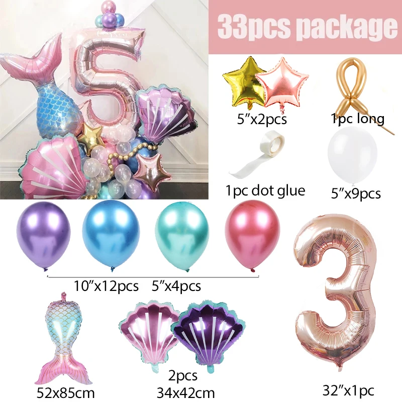 Mermaid Tail Balloons 1 2 3 4 5 6 7 8 9 Rose Gold Number Foil Balloon Kids Birthday Party Decorations Mermaid Party Globos