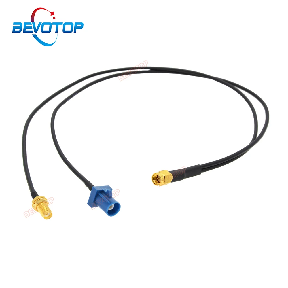 1xSMA Male Plug to 1xFakra C Male &1X SMA Female Bulkhead Jack Y Type Splitter RF Cable Navigation GPS Antenna Extension Cord