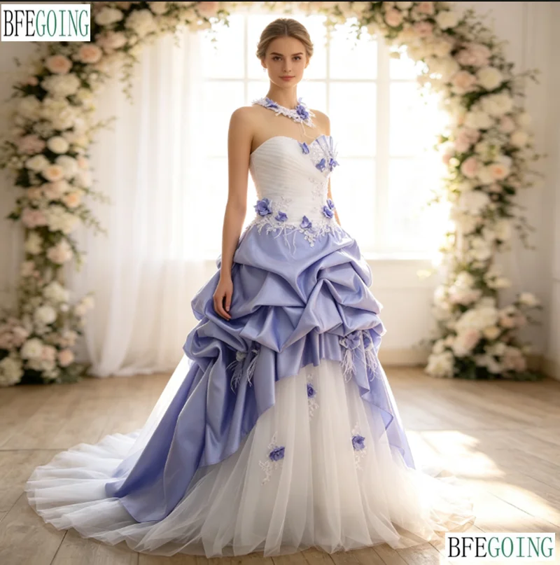 A-Line Wedding Dresses Chapel Train Customized Satin Tulle Lace Appliques Floor-Length Beading Bridal Gowns