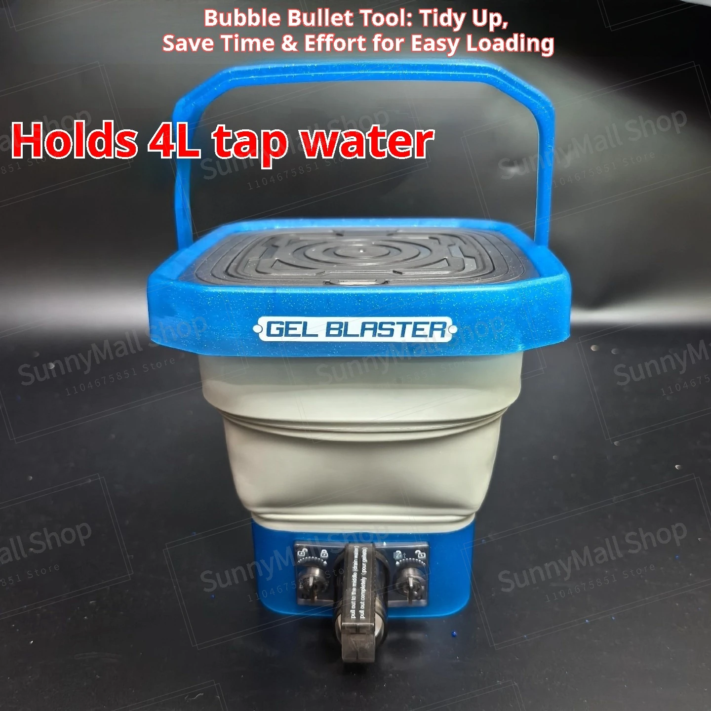 Collapsible Gel Beads Soaking Bucket, 7-8mm Balls Quick Fill&Drain Design, Tactical Storage Gear for Wargame CS Games.Orbeez Gun