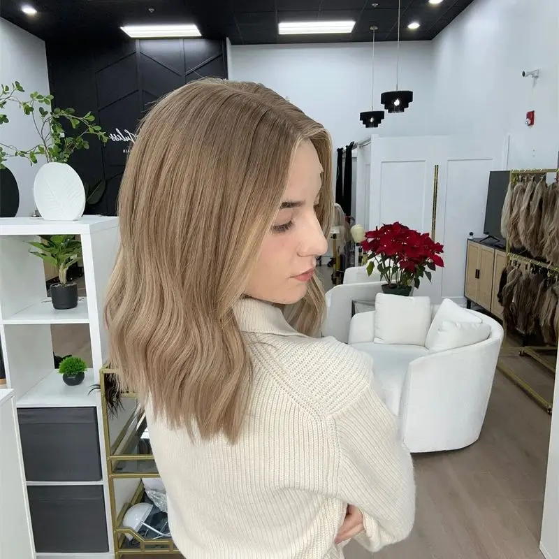 

Caramel Synthetic HD Lace Front Wig Realistic Hairline Wig For Women Alopecia Hairloss Free Part Honey Blonde Ombre Wavy Bob