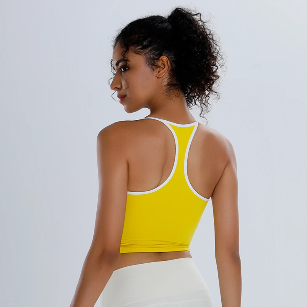 

Women's Racerback Sports Bra, Shockproof Yoga Top with Naked Feel, Color Block Workout Bralette for Pilates & Gym