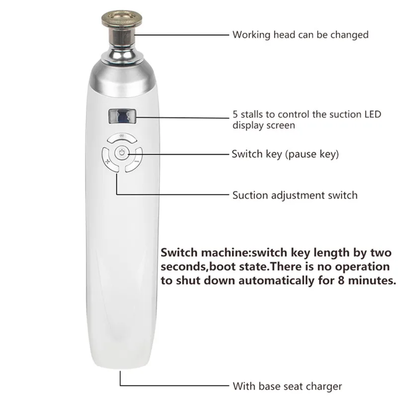 Handheld diamant micro carving instrument huid slijpen en verjonging schoonheid instrument zuig zwart hoofd huid slijpen