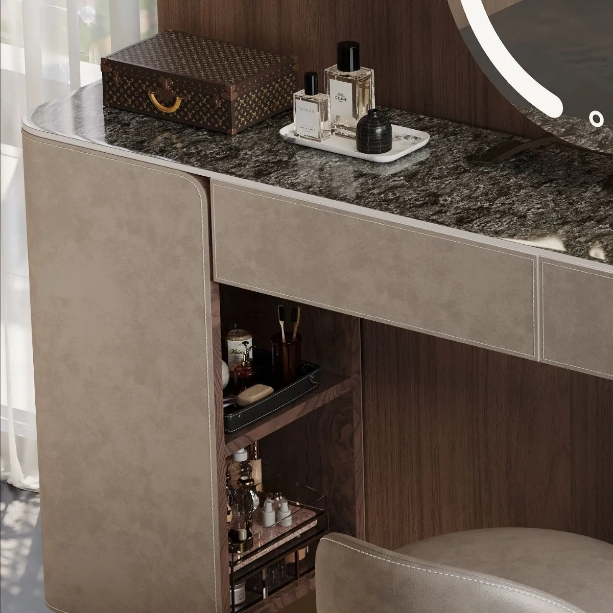 Light luxury slate dresser, villa master bedroom dressing table storage cabinet