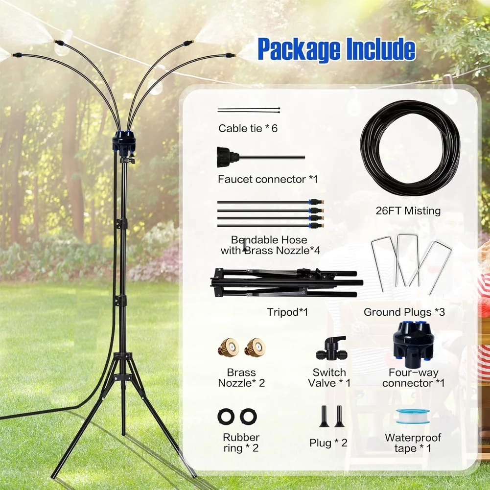 Poolside Misting Fan Outdoor Misting System For Hot Summer Days As Shown Four Bendable Spray Arms For Patio Cooling