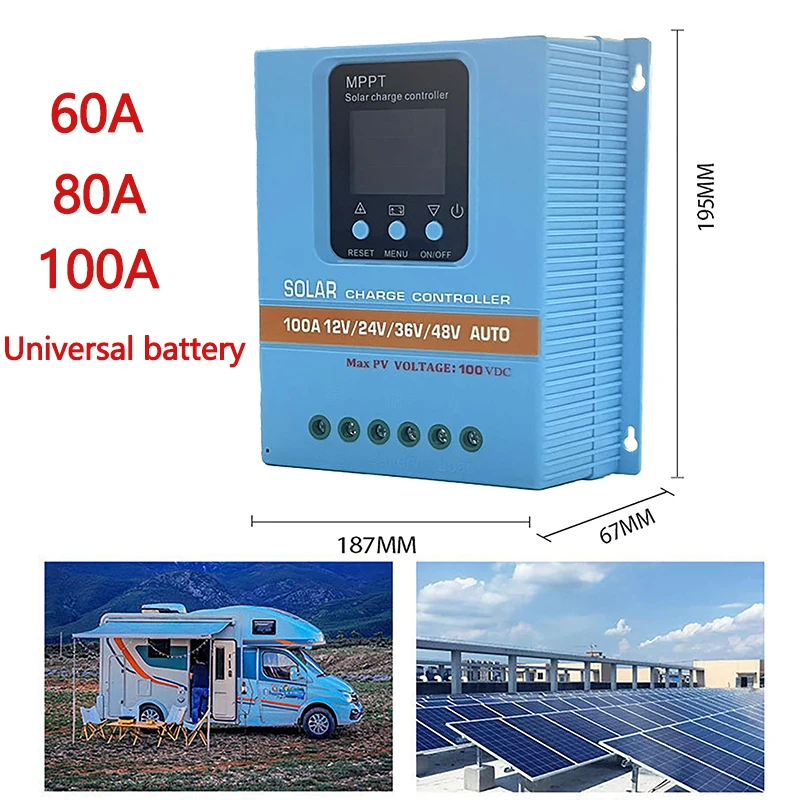 60A 80A 100A Solar Charge Controller Auto 12V 24V 36V 48V MPPT LCD Display Solar Panel Battery Intelligent Solar Regulator