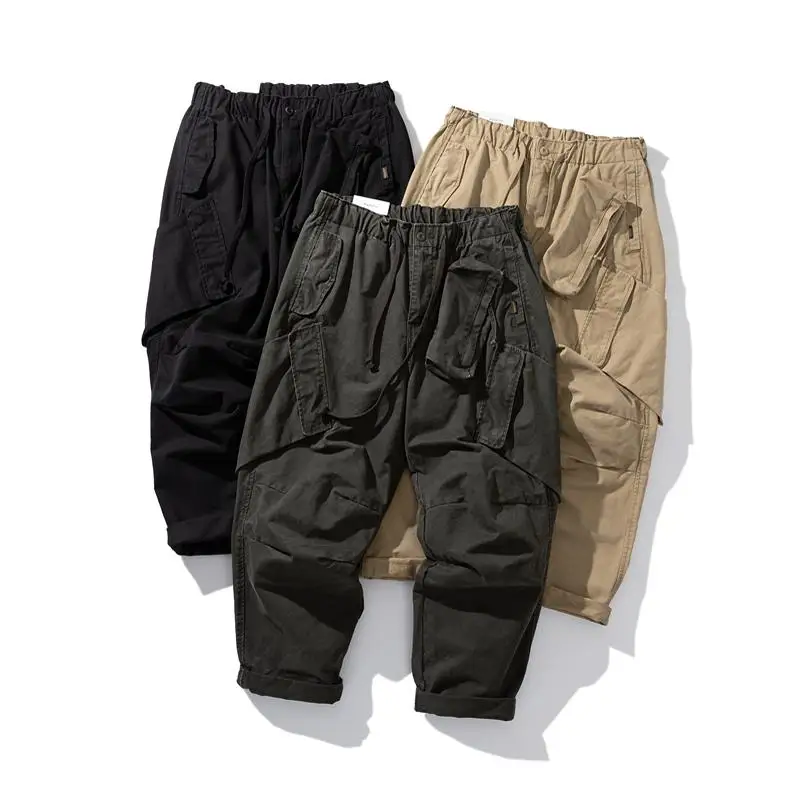 Autumn Japanese Youth Streetwear Brand 3D Multi-Pocket Casual Pants Retro Washed Vintage Style Cityboy Loose-Fit Cargo Trousers