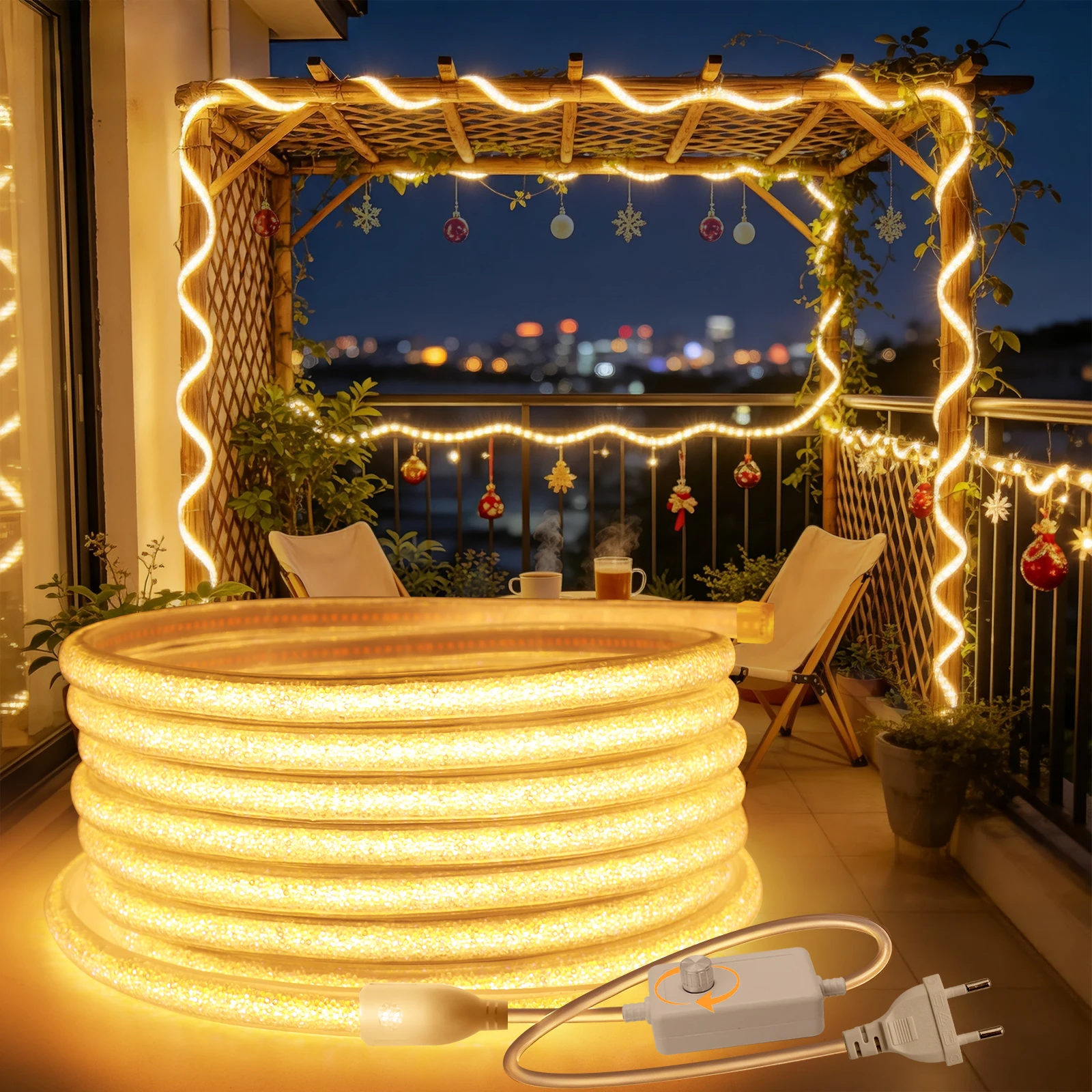 Lighting Decoration On Wall - AC 220V COB調光可能なLEDネオンライト 防水フレキシブルネオンロープライト 屋外建物壁装飾用LEDネオンストリップ
