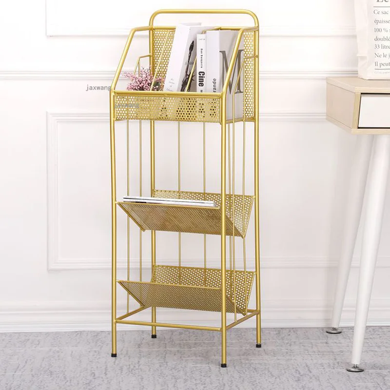 Wrought Iron Living Room Floor Magazine Racks Office Cafe Newspaper Storage Shelf Student Dormitory Study Bookcases Display Rack