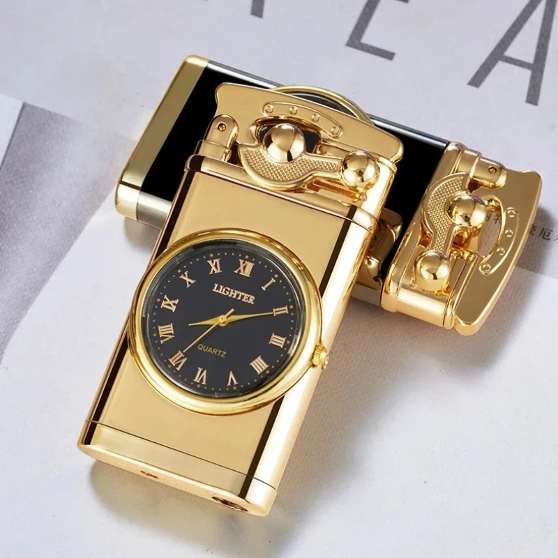 2026 New Luminous Rocker Watch Metal Lighter Color Light Bulb Cigarette Lighter Butane Double Torch Windproof Men's Gift