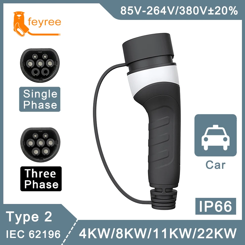 EV Charger Type2 Plug Adapter 16A32A EVSE Charger Female Car Side IEC62196-2 Convertor 1 Phase 3 Phase for Electric Vehicle Car