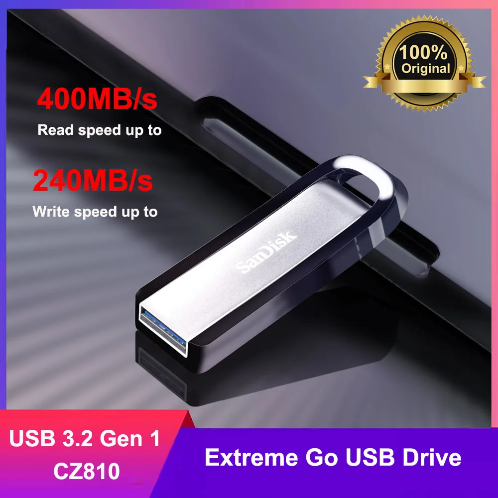 SanDisk Extreme Go USB3.2 Gen 1 Flash Drive 256GB U Disk Metal Pendrive Read Speed up to 400MB/s Memory Stick CZ810 For Laptop