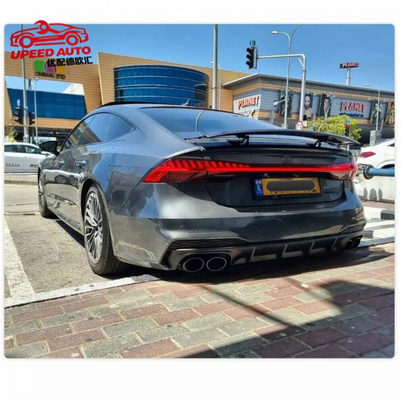 Suitable for Car Lip Audi A7 Sline Quattro 2019 2020 Rear Bumper Diffuser Spoiler with Exhaust Tips PP Black Non S7