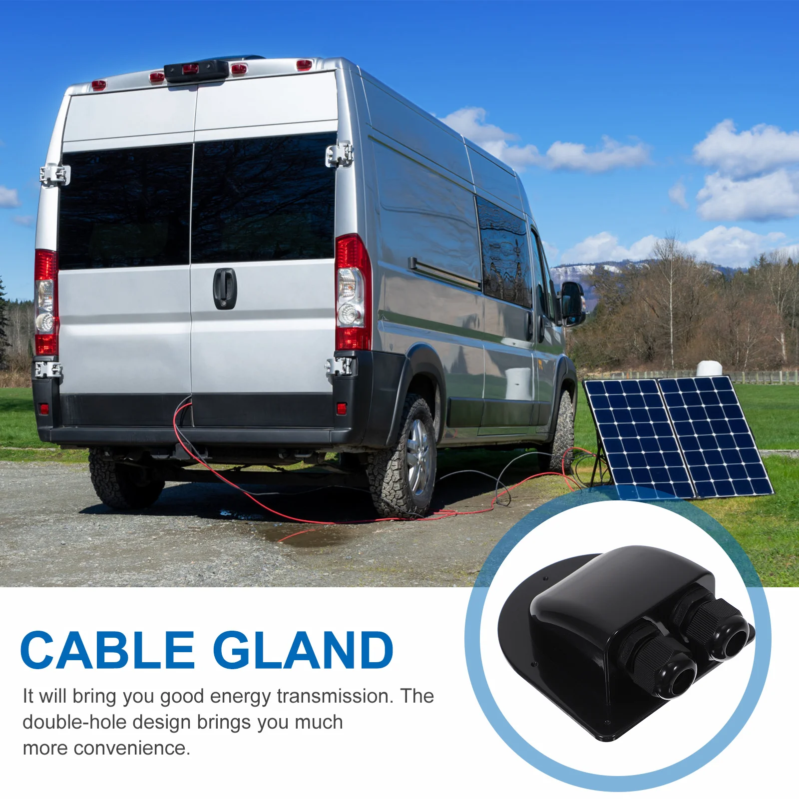 

Solar Cable Entry Gland Dual Hole Waterproof Roof Connector for RV Solar Panel Wiring Outdoor Electrical Cable Gland Holder