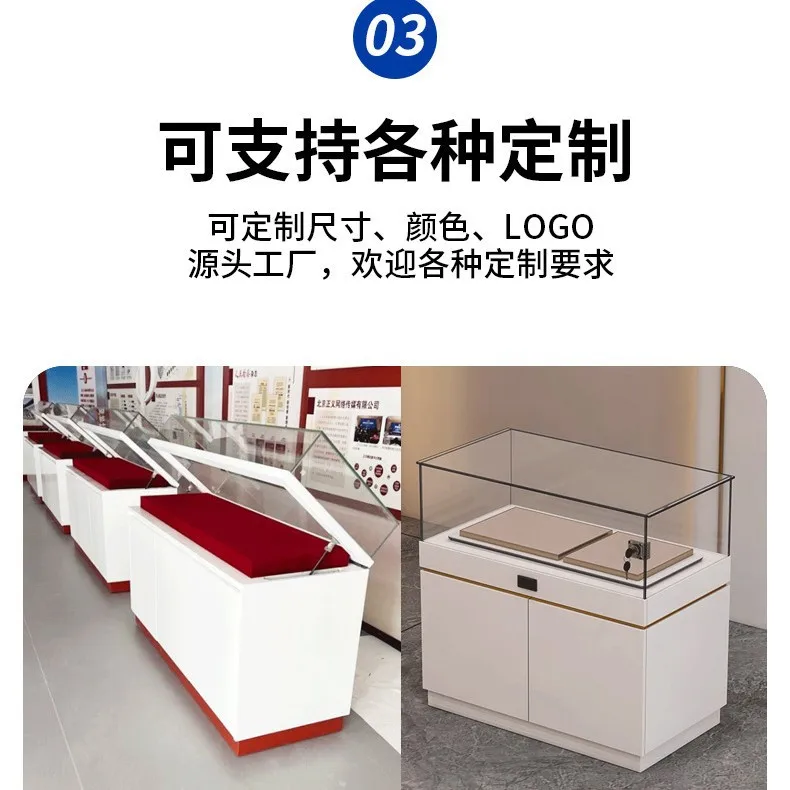 Jewelry display cabinet Figure glass display cabinet with light strip Museum jade cultural relics display cabinet