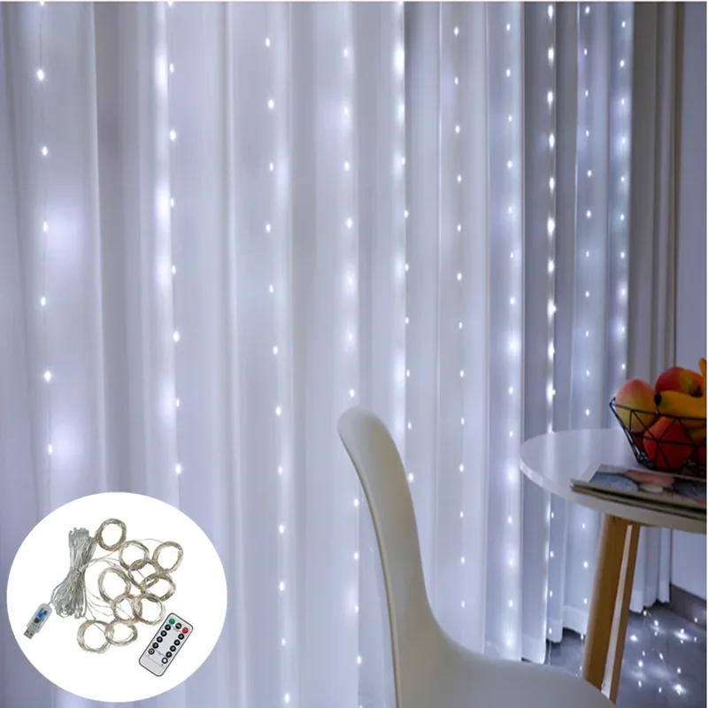 Rideau de guirxiété de lumières dégradées LED USB, fil de cuivre, Noël, guirxiété sur la fenêtre, 3x3 m, 3x2 m, 3x1m