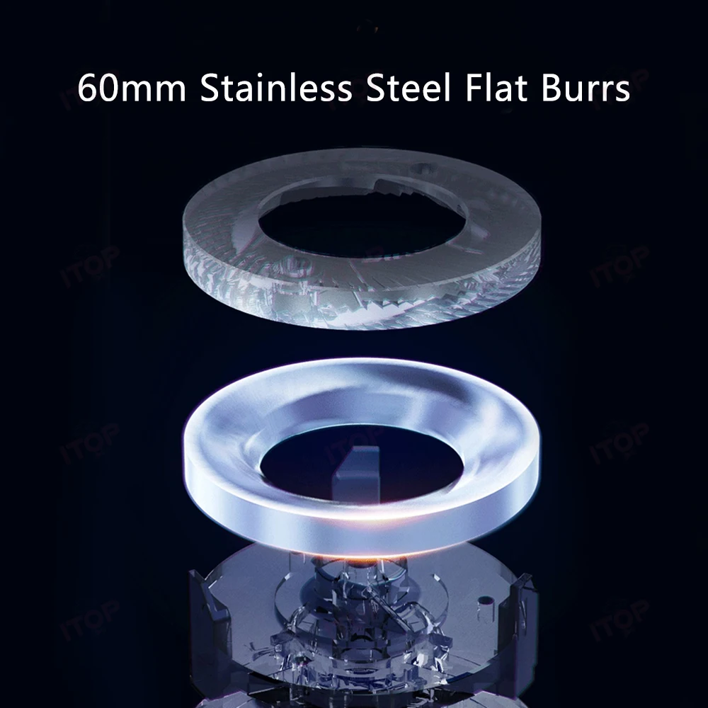 ステンレス鋼のコーヒーグラインダー,フラットバー,度の痛みの調節用,280g,粉末製品IT-9015A, 60mm