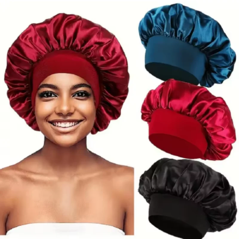 1/3/5/10 pcs mix Newly Silk Bonnet for Wide-brimmed Sleeping Satin Hair Bonnets Soft Elastic Band for Women Men Curly Hair Use