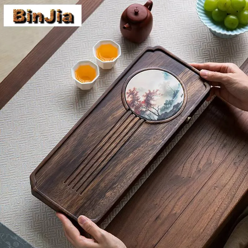 

Zen Walnut Dry Bubble Tray Household Wooden Tea Table Absorbent Storage Drainage Dual-Use Solid Wood Rectangular