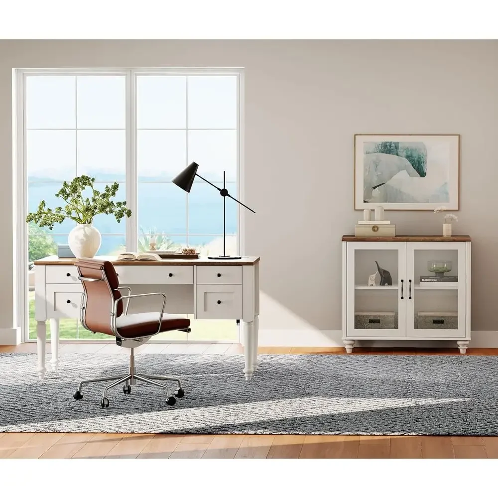 

Special OfferHome Oice Urniture Set, 56" Executive Desk With Charging Station, Armhouse Cabinet With Glass Do, Wood Computer Des